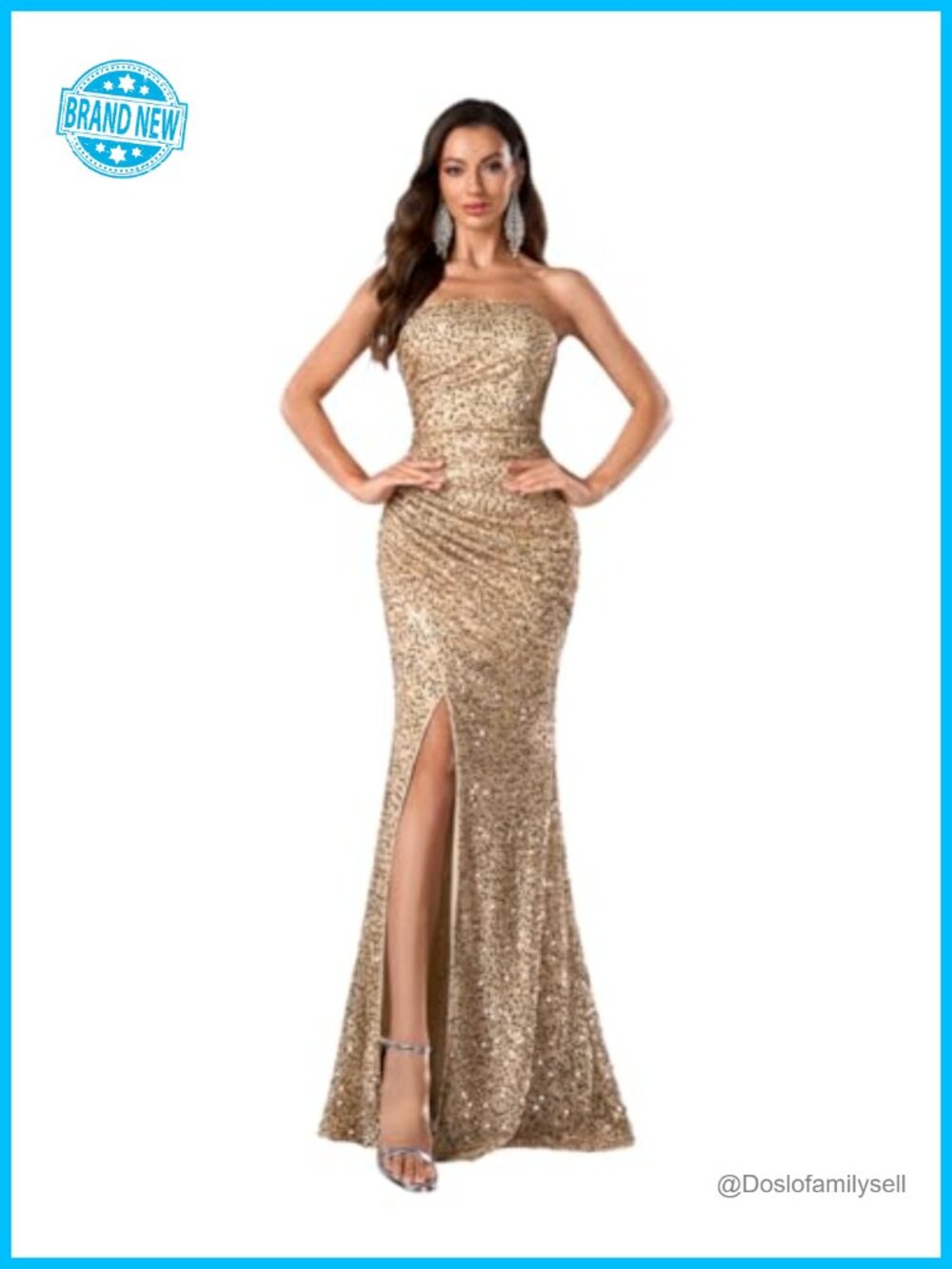 Sequin Strapless Mermaid Maxi Prom Dress with Slit